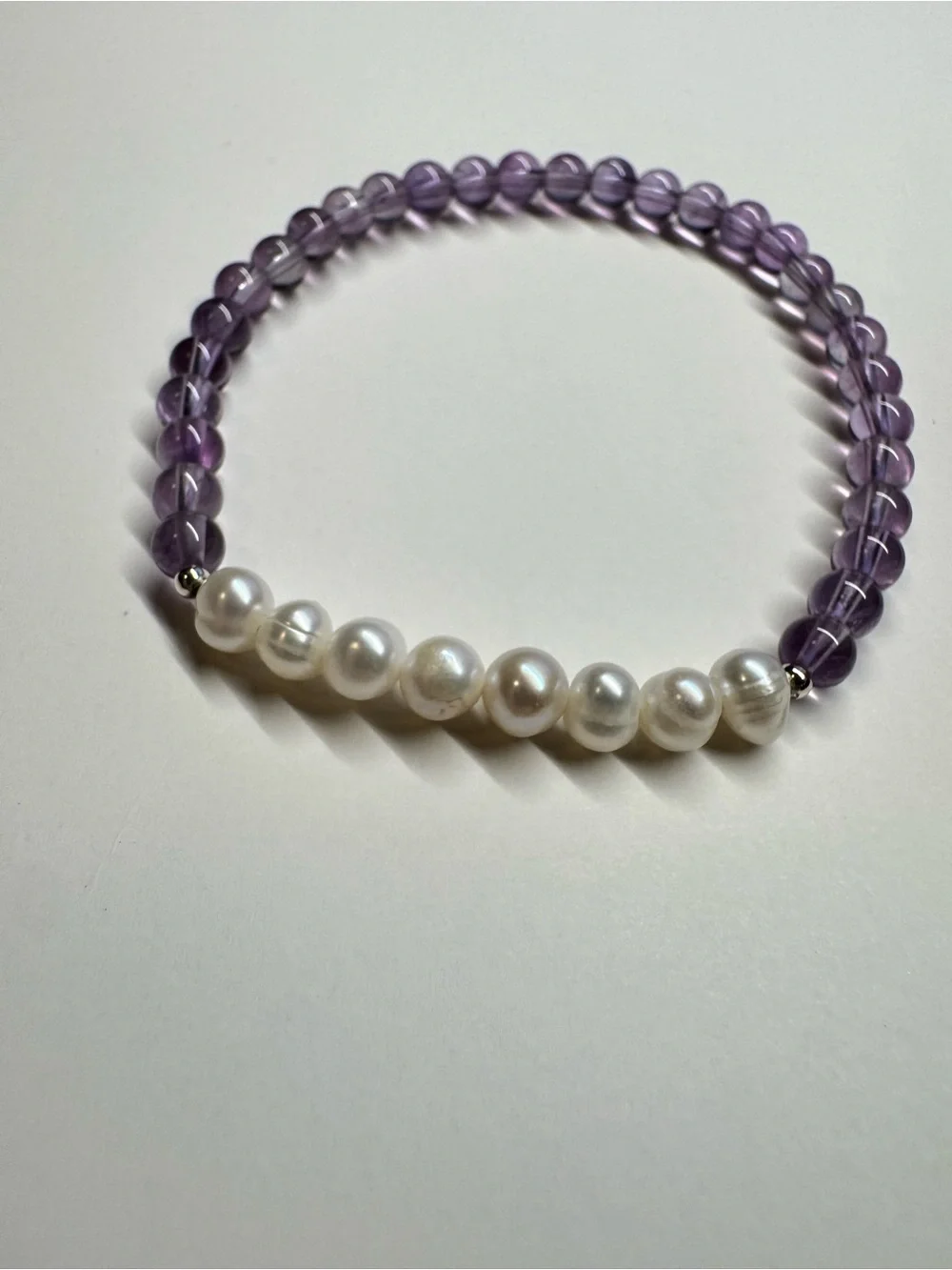 Amethyst Lavender and Cream Beaded Pearl Bracelet - Women Jewelry